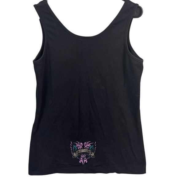 Vintage Women's Harley-Davidson Sleeveless Tee Shirt Black Front/Back Logo SZ L - Picture 2 of 9